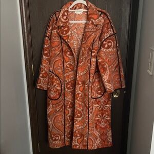 Anthropologie Orange Paisley Print Coat